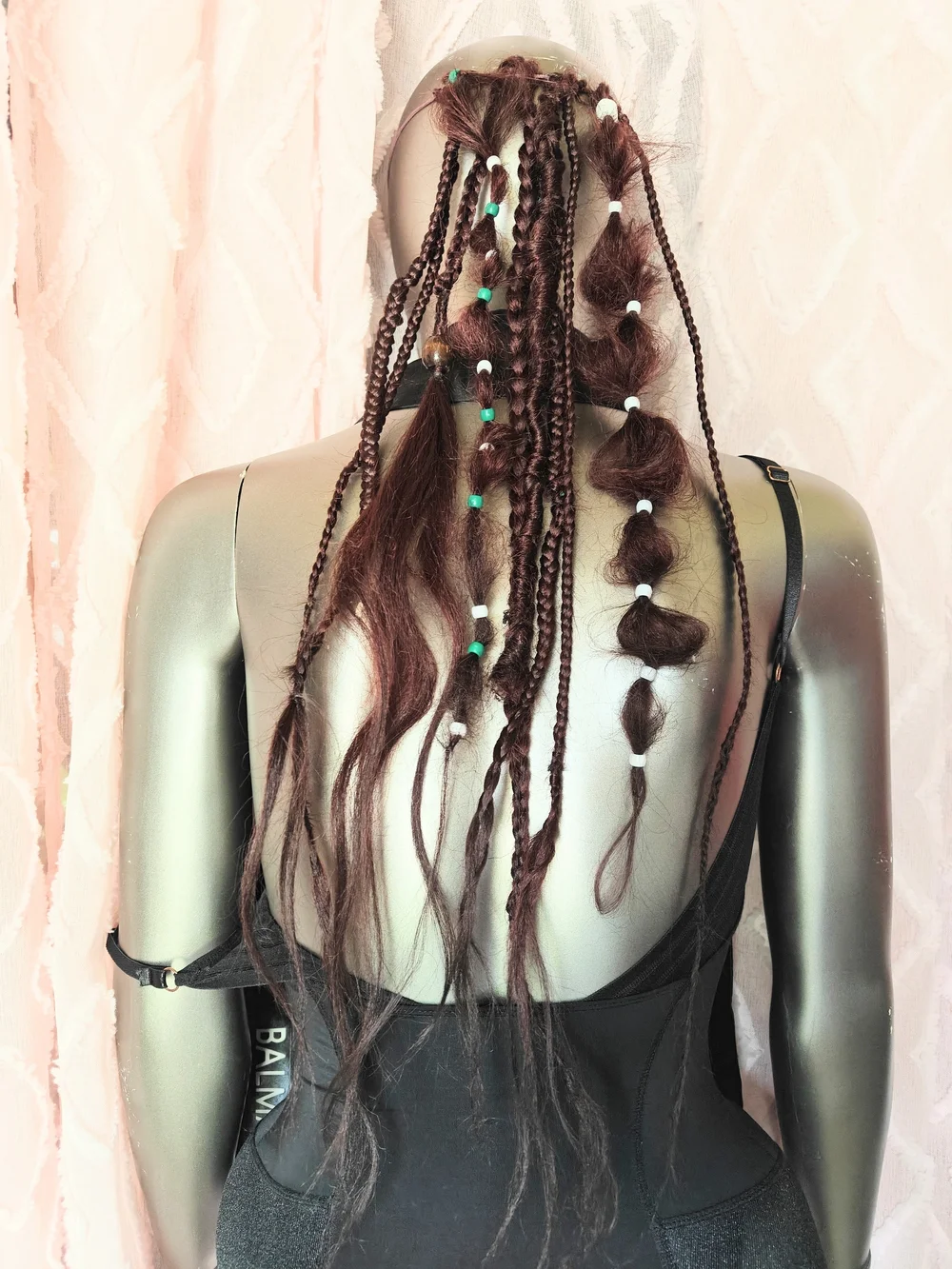 Braided Red Maroon Hairpiece with Bead Accents